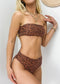 Printed Strapless Bandeau High Rise Bikini Set - Brown