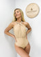 Ruched Crossover Halter Plunge Back One-Piece - Light Beige