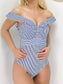 Blue Pinstripe Ruffled Plunge One-Piece - Light Blue Stripes