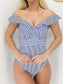 Blue Pinstripe Ruffled Plunge One-Piece - Light Blue Stripes