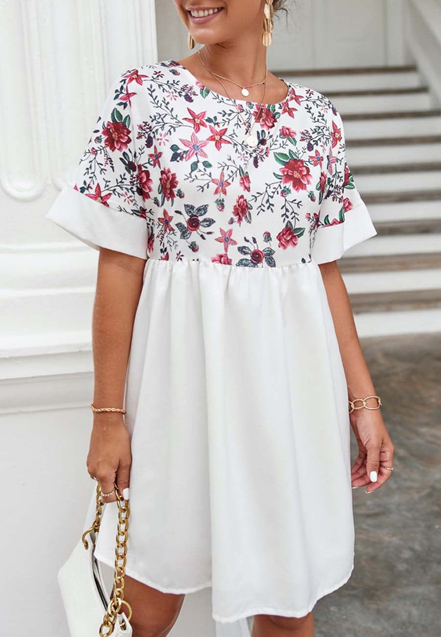 Two Tone Floral Print Dress