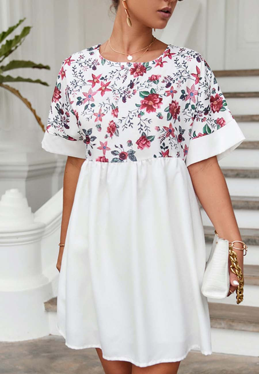 Two Tone Floral Print Dress