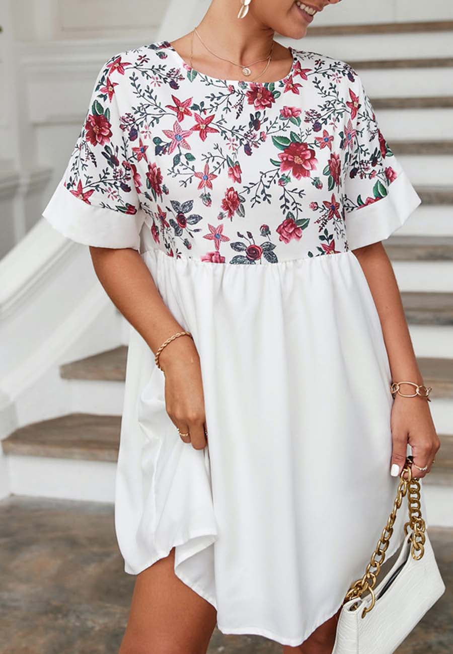 Two Tone Floral Print Dress