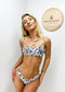 Ruched Tank Bralette Styled High Rise Bikini Set - White Animal Print