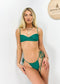 Square Ruched Bandeau Cheeky String Bikini Set - Forest Green