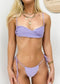 Square Ruched Bandeau Cheeky String Bikini Set - Light Purple