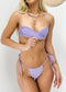 Square Ruched Bandeau Cheeky String Bikini Set - Light Purple