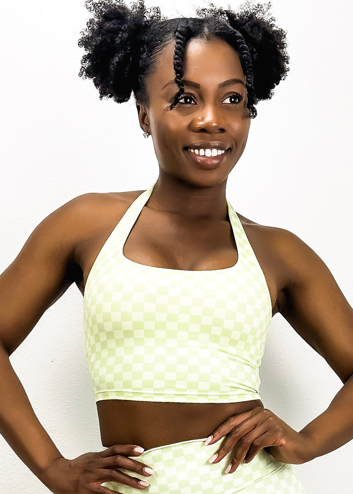 Checkered Longline Halter Sports Bra