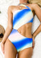 Asymmetrical One-Shoulder Cut Out One-Piece - Multicolor Water Marble Oil Pastel Tie Dye