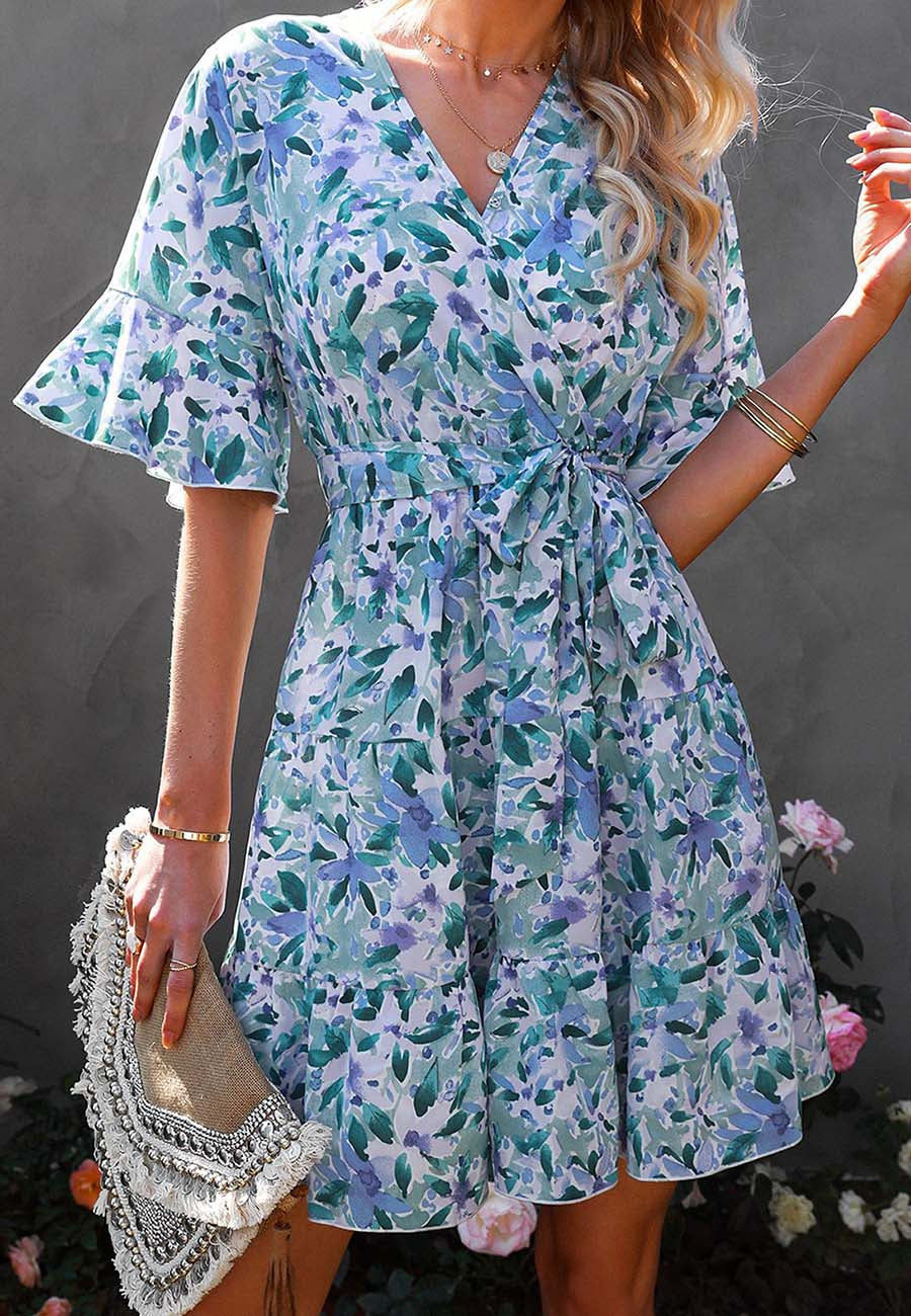 Ruffle Sleeve Floral Tiered Dress