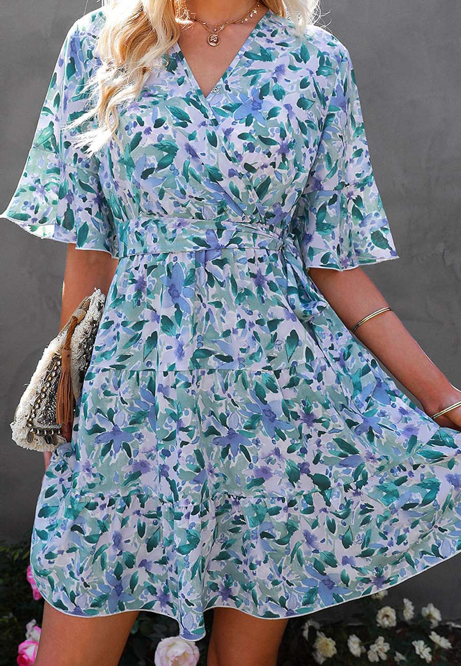 Ruffle Sleeve Floral Tiered Dress