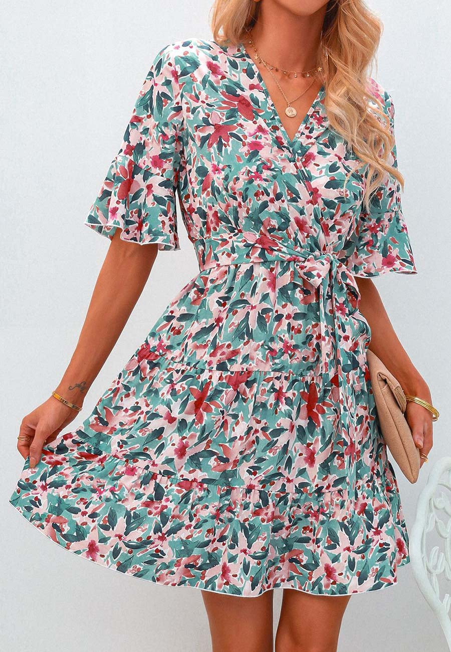 Ruffle Sleeve Floral Tiered Dress