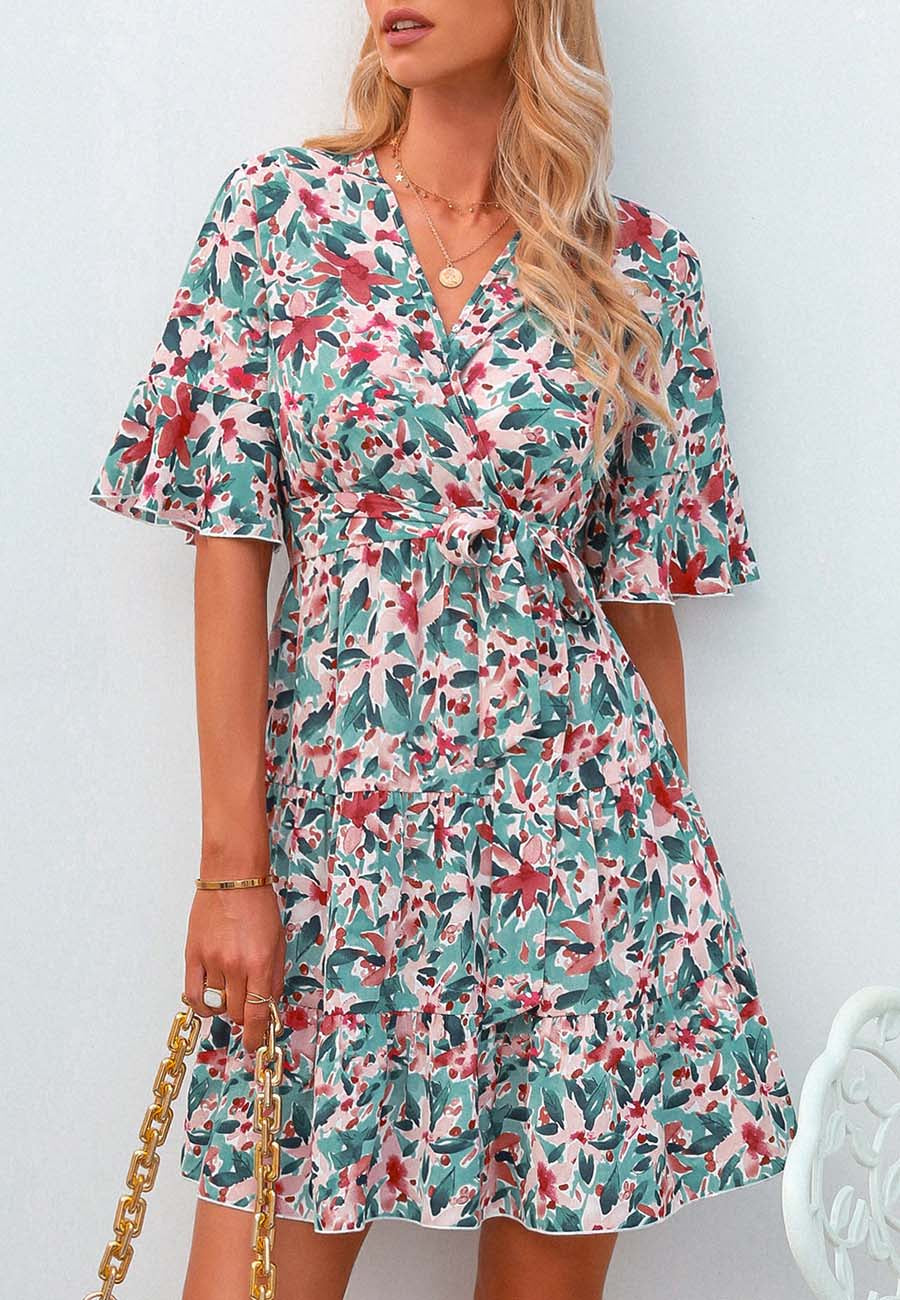 Ruffle Sleeve Floral Tiered Dress