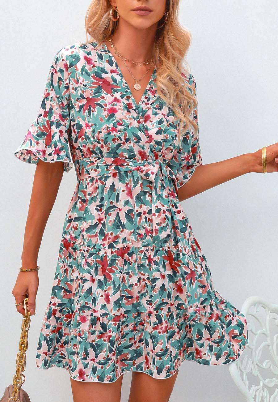 Ruffle Sleeve Floral Tiered Dress