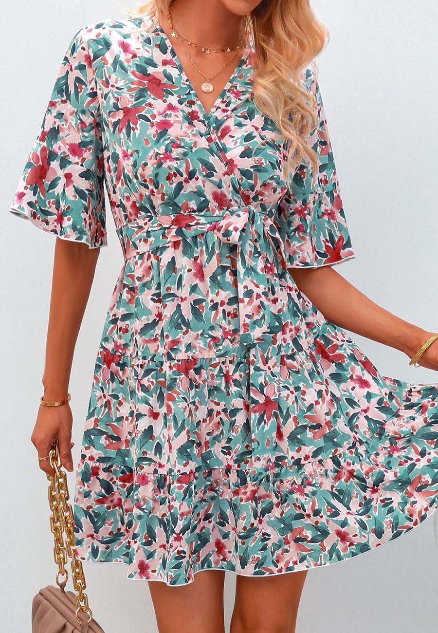 Ruffle Sleeve Floral Tiered Dress