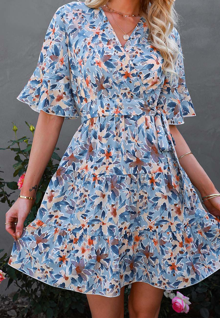 Ruffle Sleeve Floral Tiered Dress