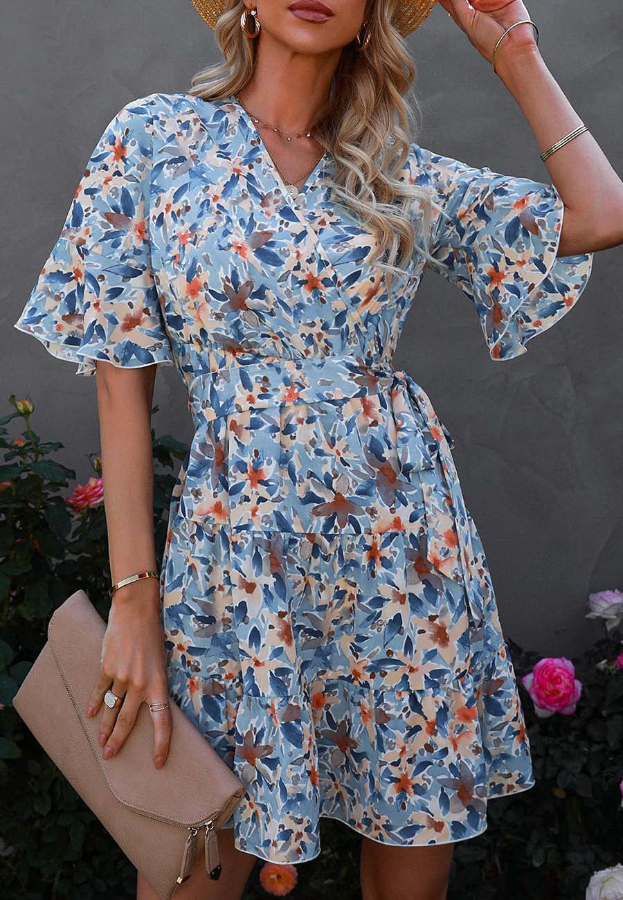 Ruffle Sleeve Floral Tiered Dress