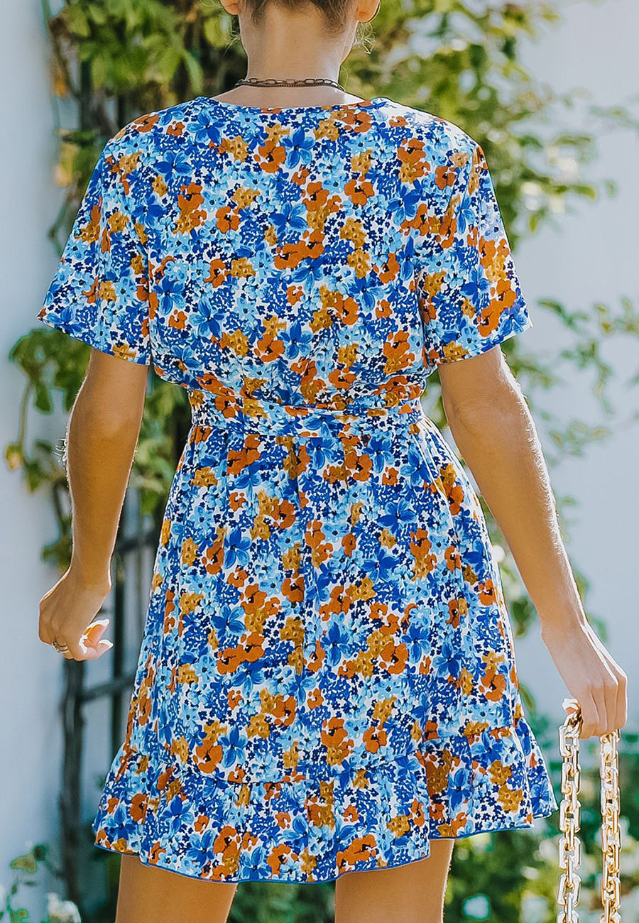 Surplice Ruffle Hem Floral Dress