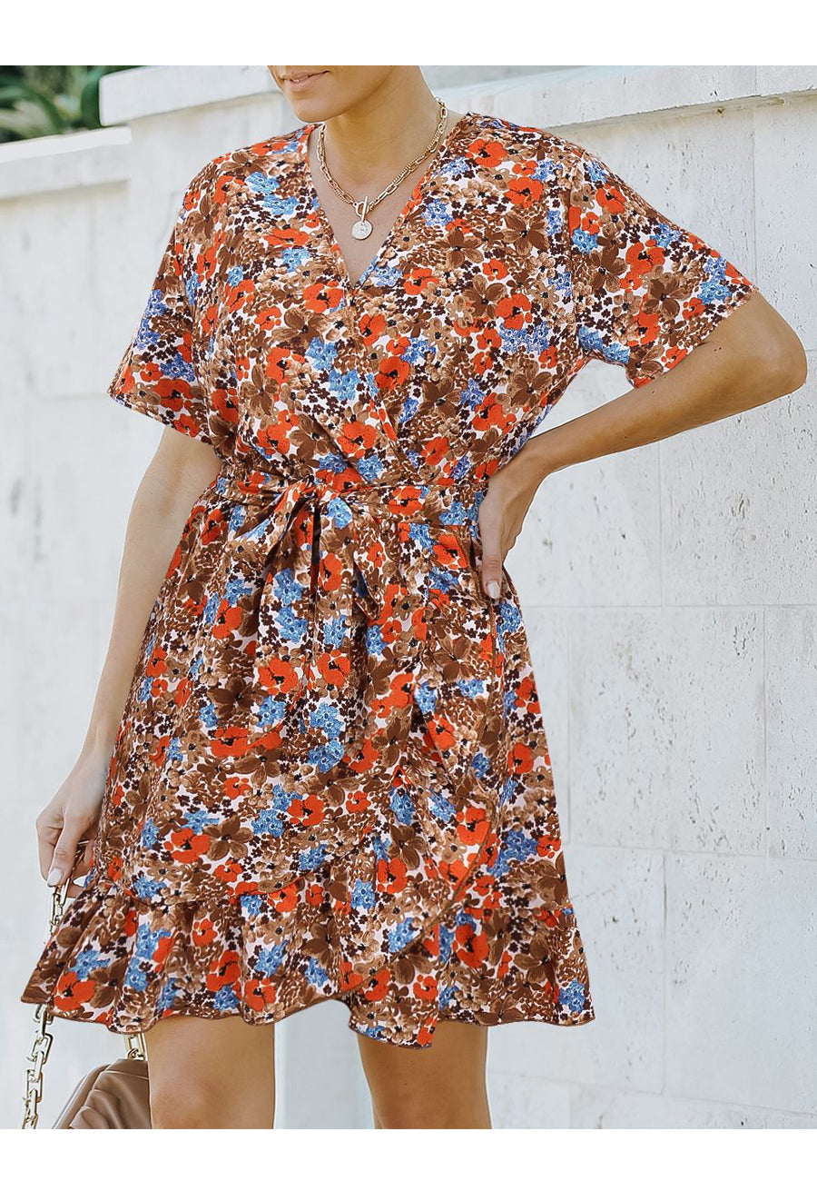 Surplice Ruffle Hem Floral Dress