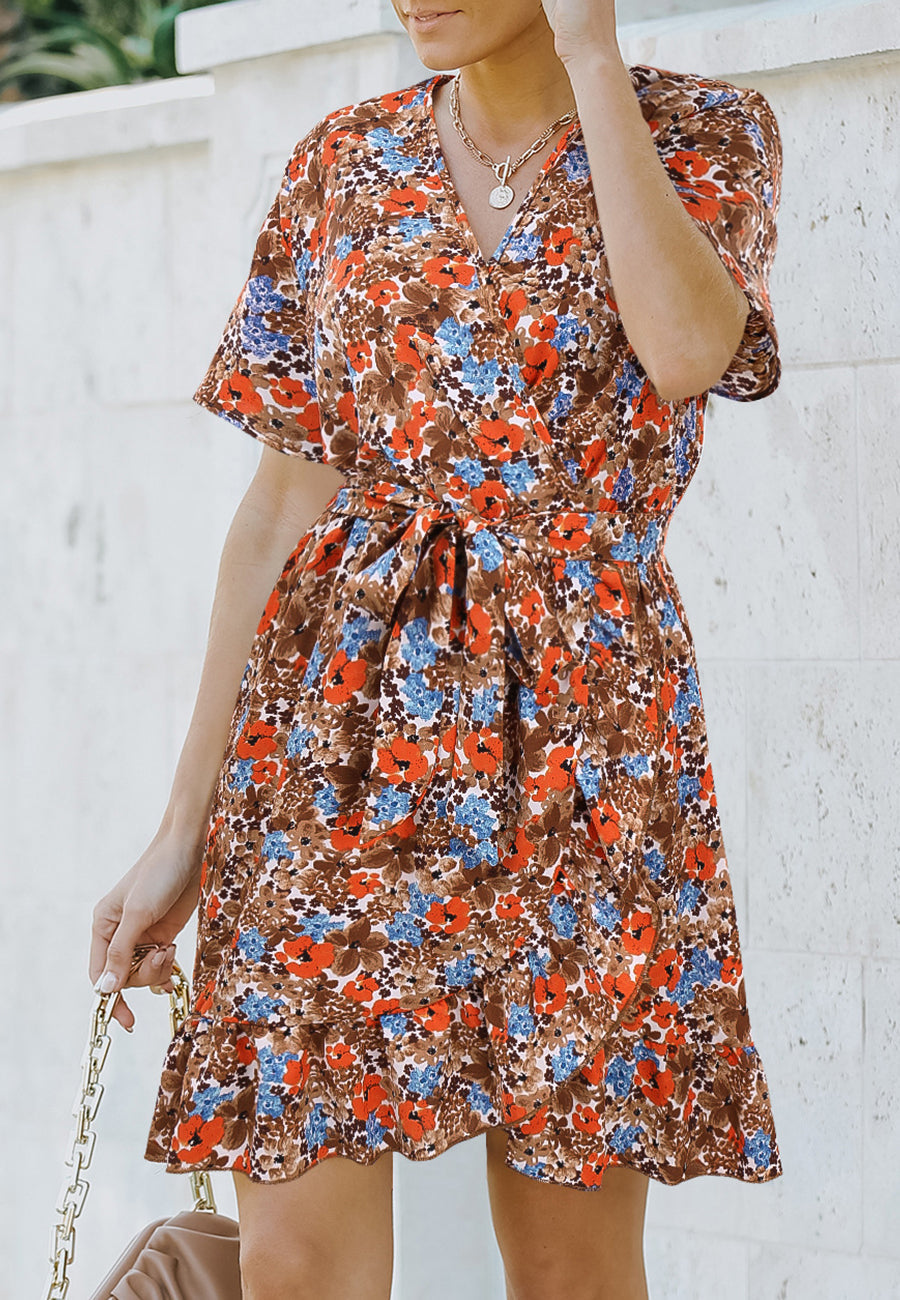 Surplice Ruffle Hem Floral Dress