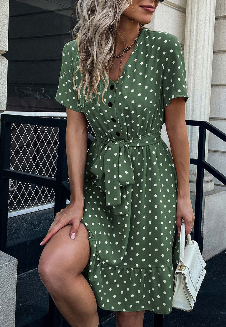 Button Front Polka Dot Dress