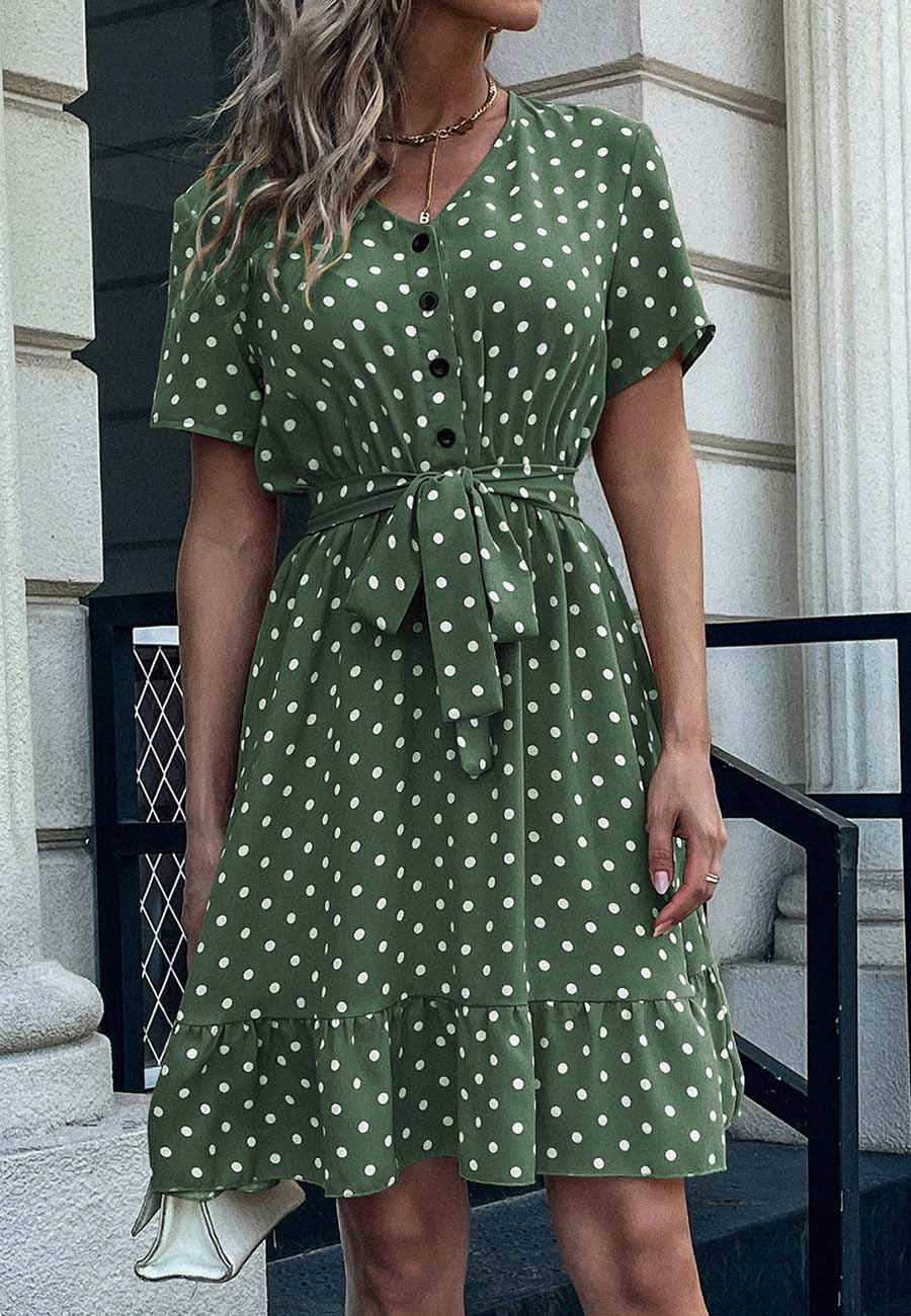 Button Front Polka Dot Dress