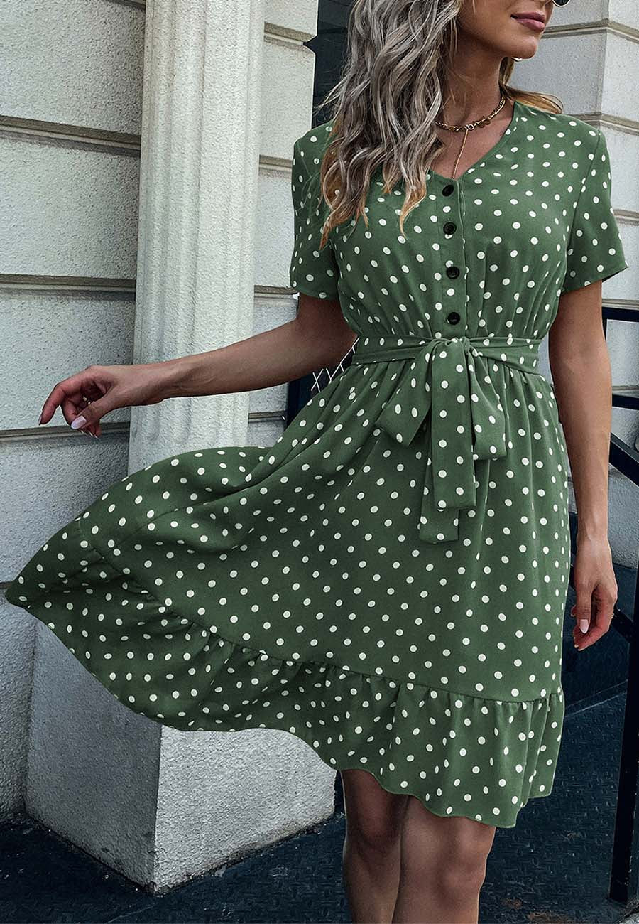 Button Front Polka Dot Dress