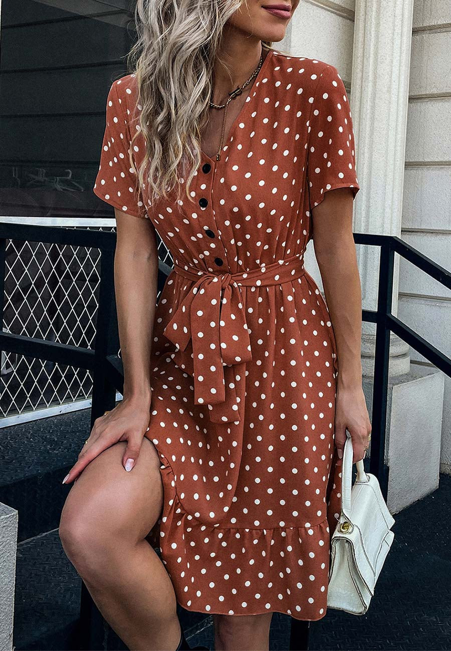 Button Front Polka Dot Dress