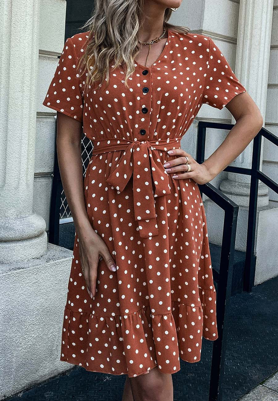 Button Front Polka Dot Dress