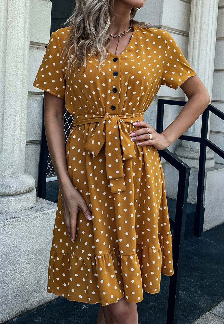 Button Front Polka Dot Dress