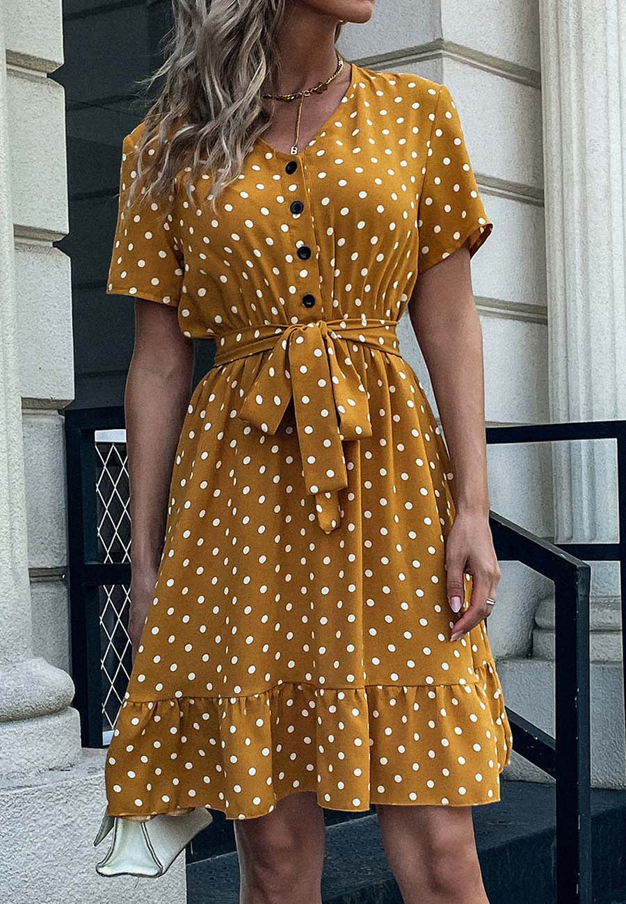 Button Front Polka Dot Dress