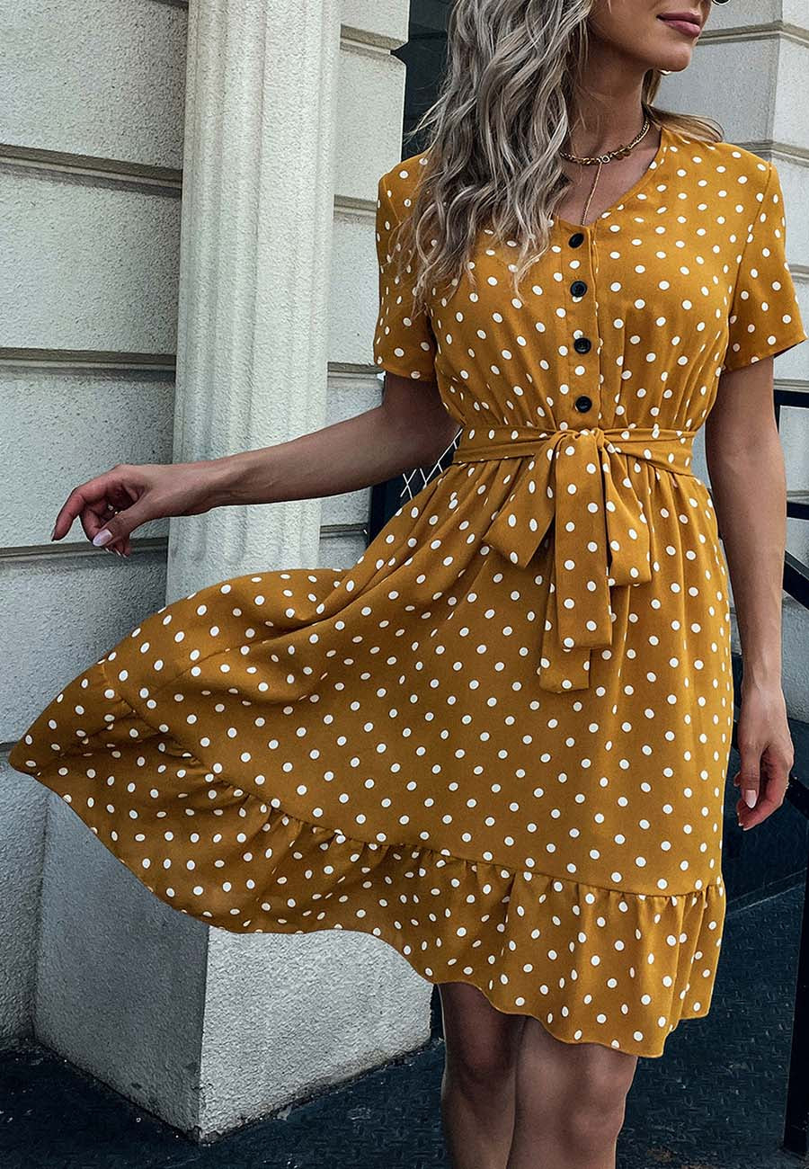 Button Front Polka Dot Dress