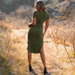 Rounded Hem Henley Shirt Dress