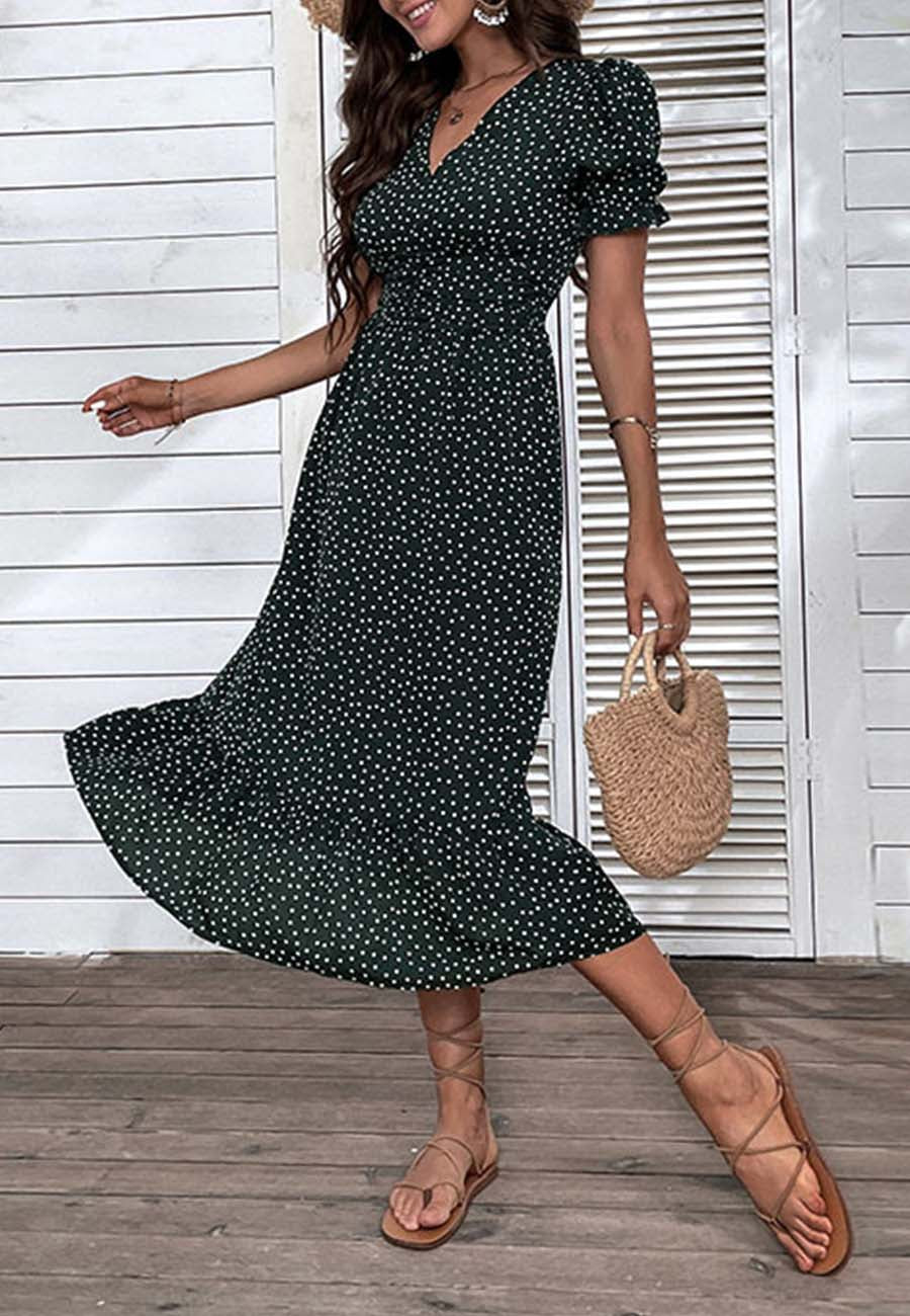 Polka Dot Keyhole Back Dress