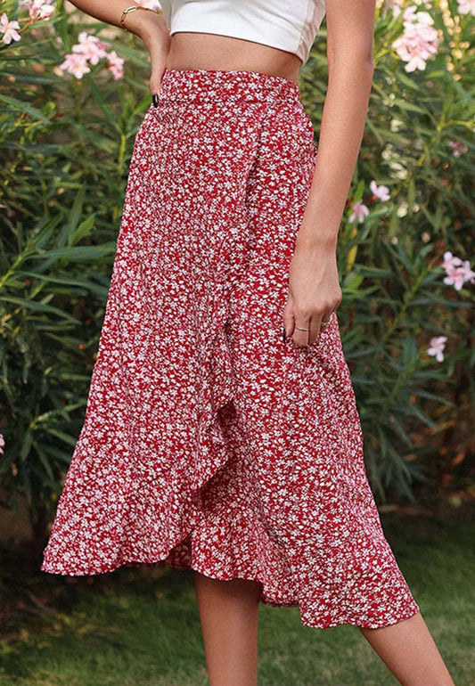 Floral Ruffle Wrap Skirt