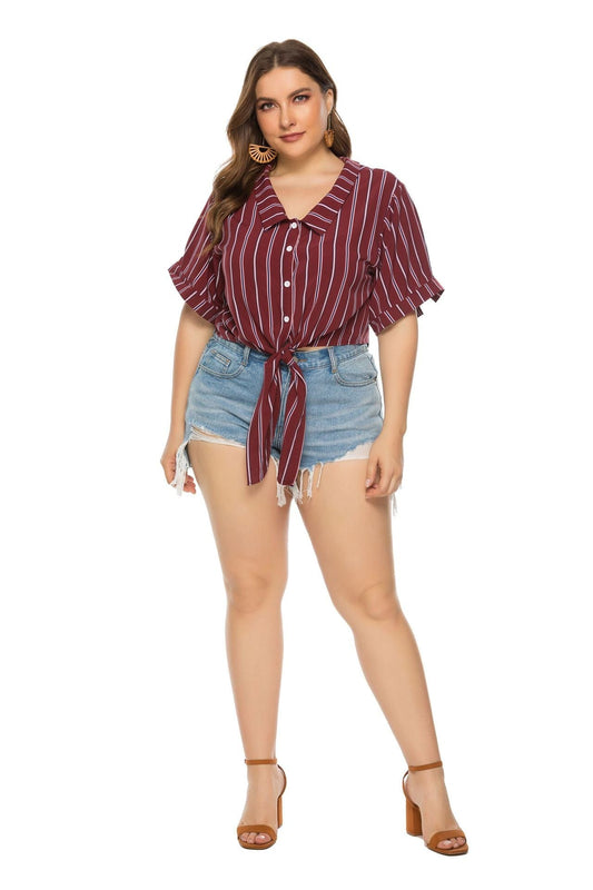 Plus Size Curvy Knot Hem Button Down Polo