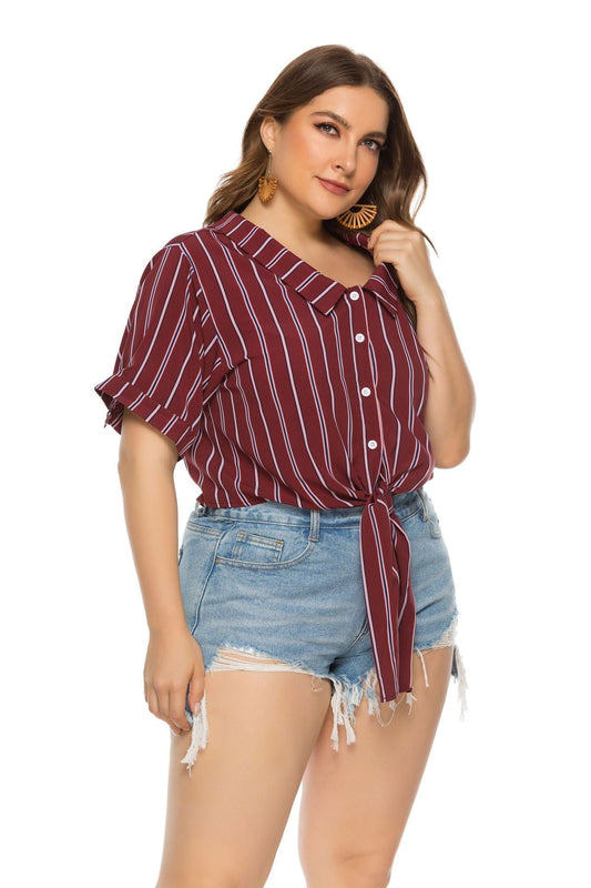 Plus Size Curvy Knot Hem Button Down Polo