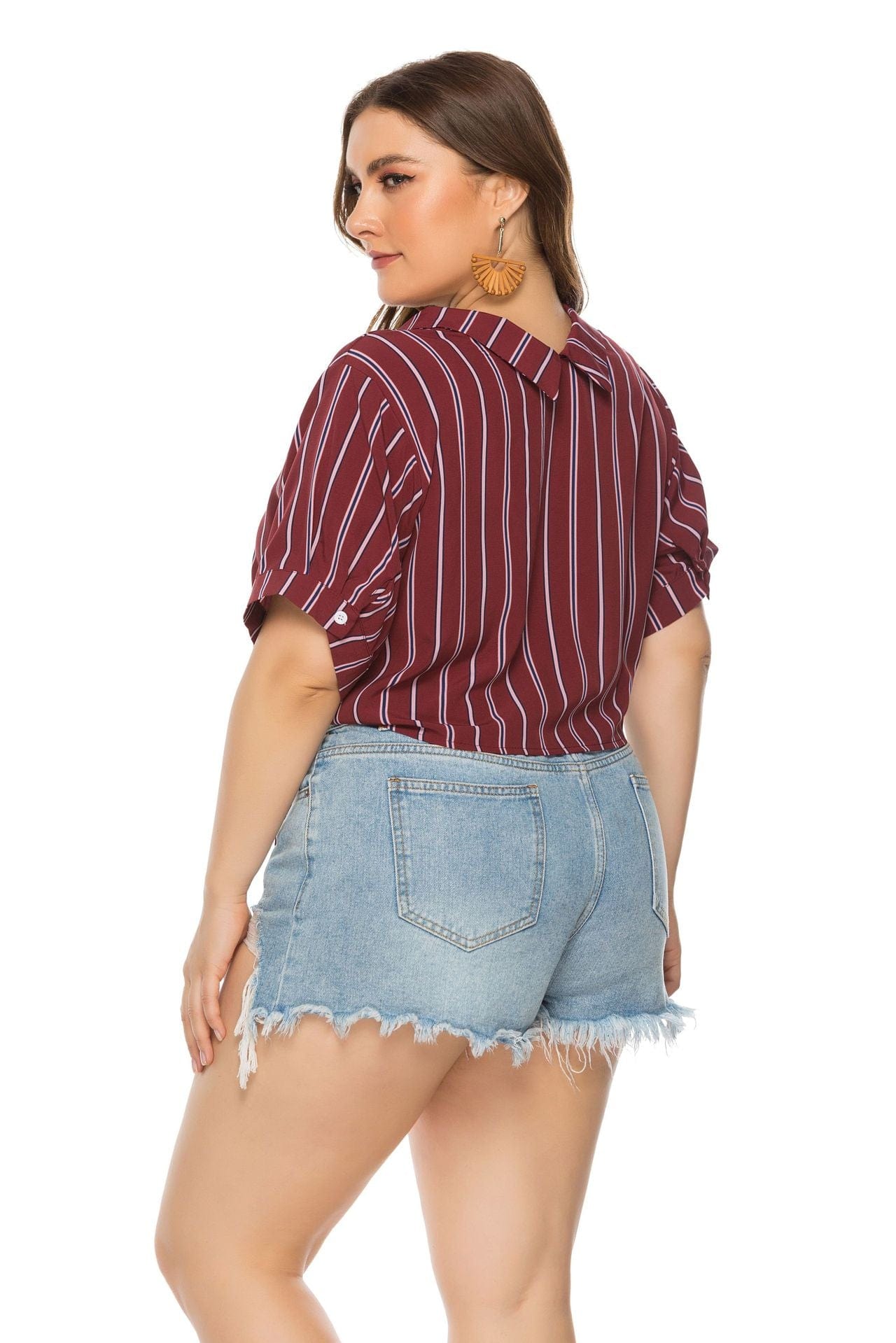 Plus Size Curvy Knot Hem Button Down Polo