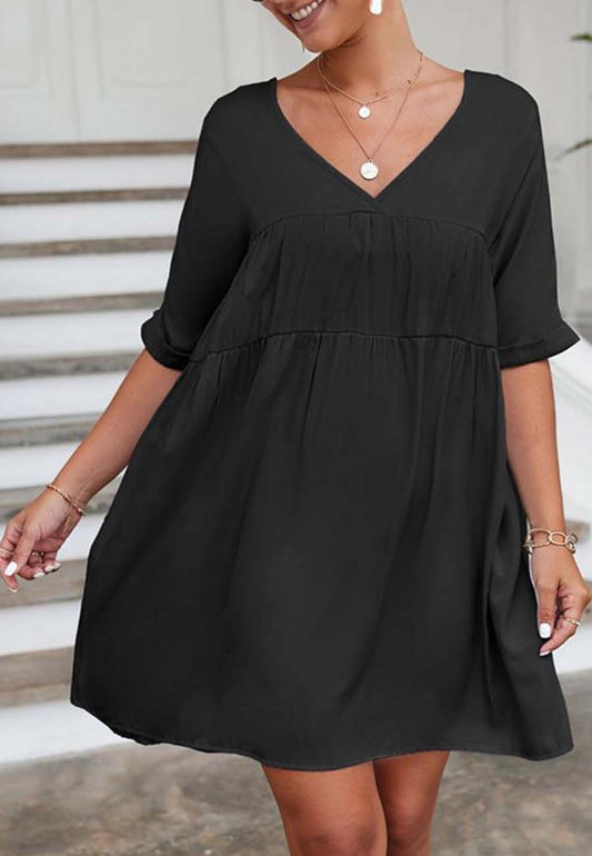 V Neck Tie Back Shift Dress