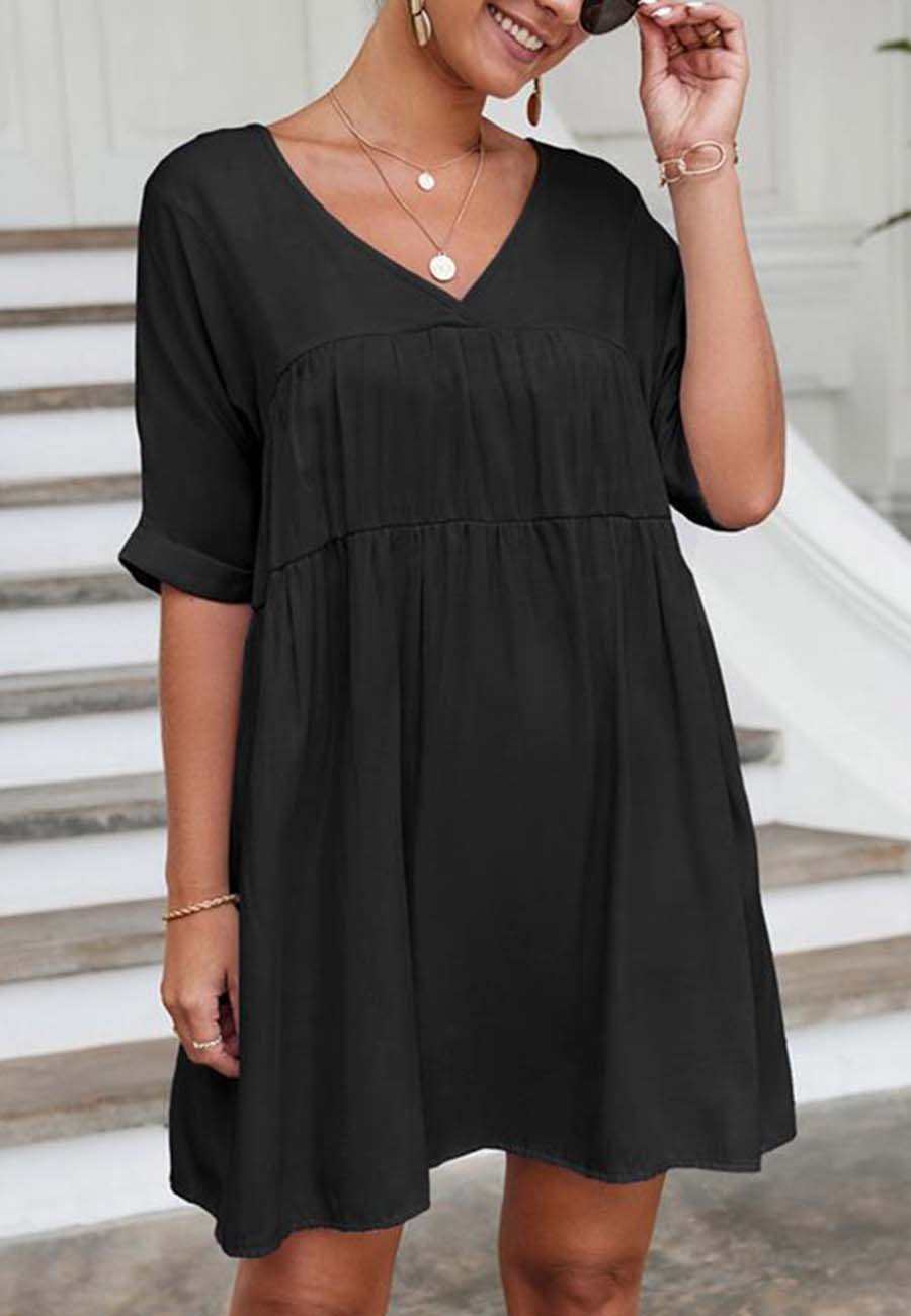 V Neck Tie Back Shift Dress