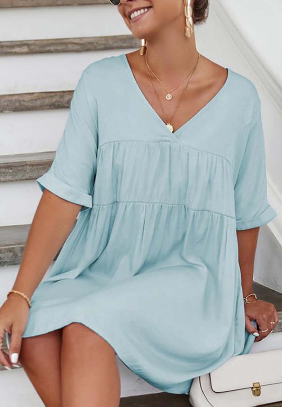 V Neck Tie Back Shift Dress