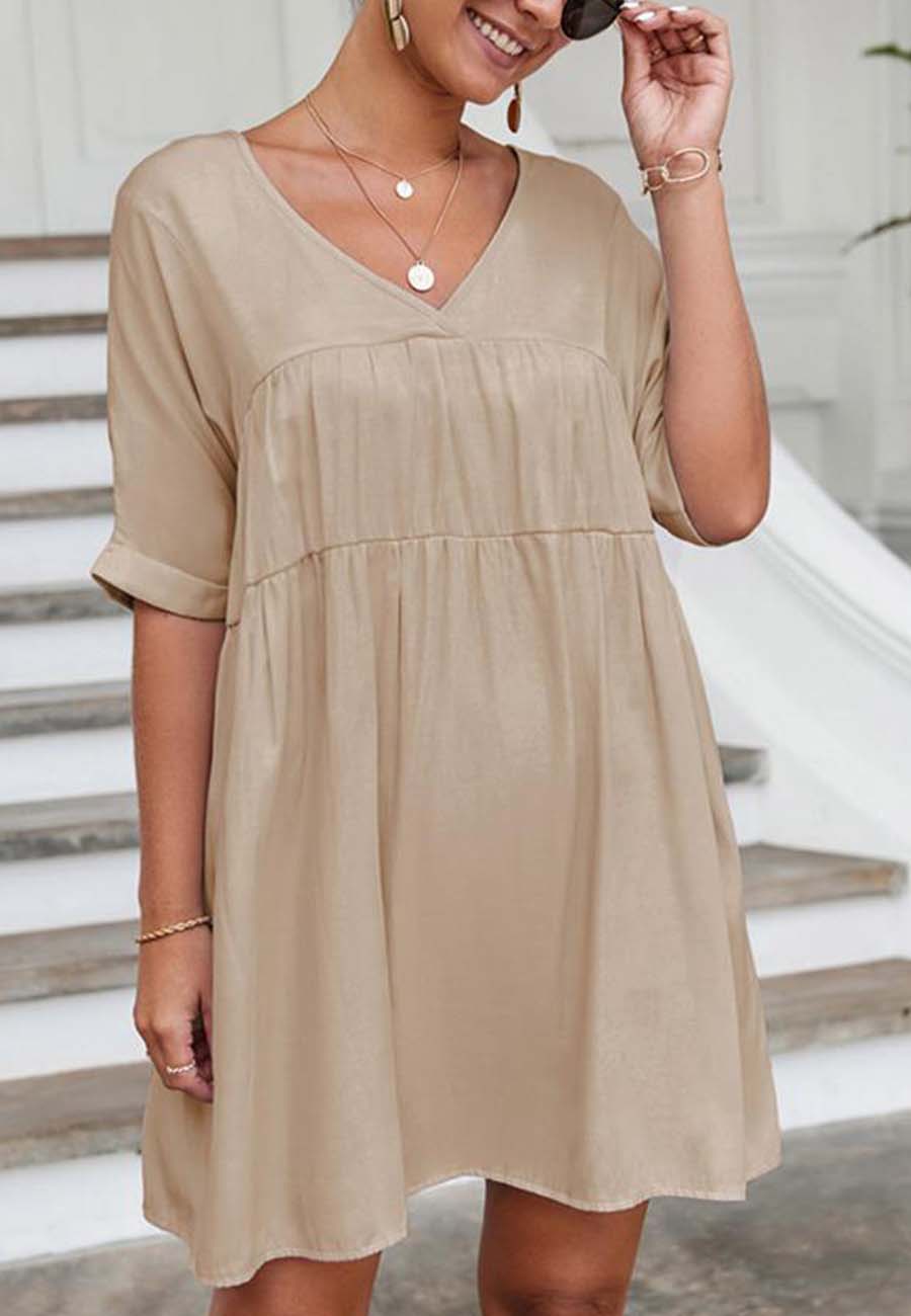 V Neck Tie Back Shift Dress