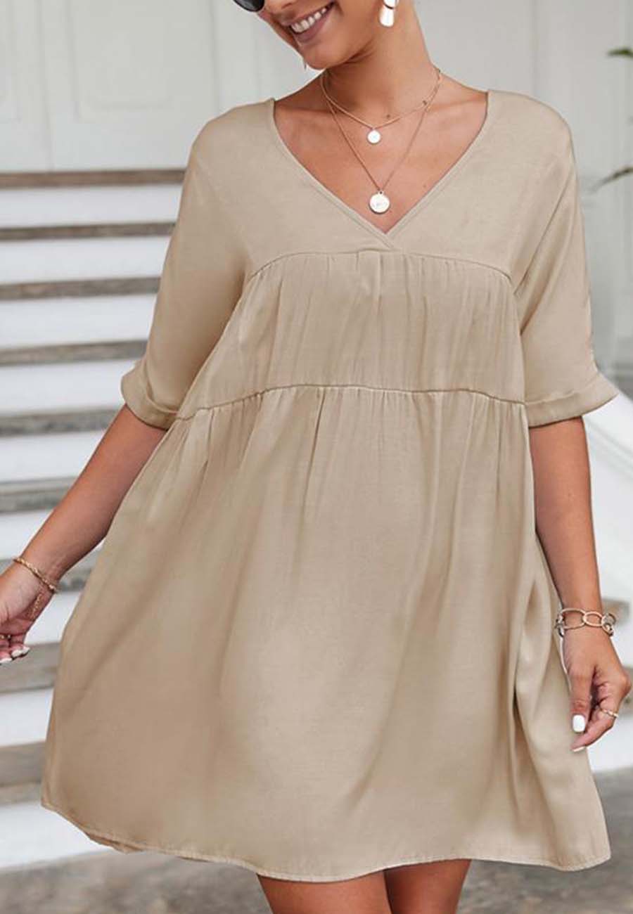 V Neck Tie Back Shift Dress