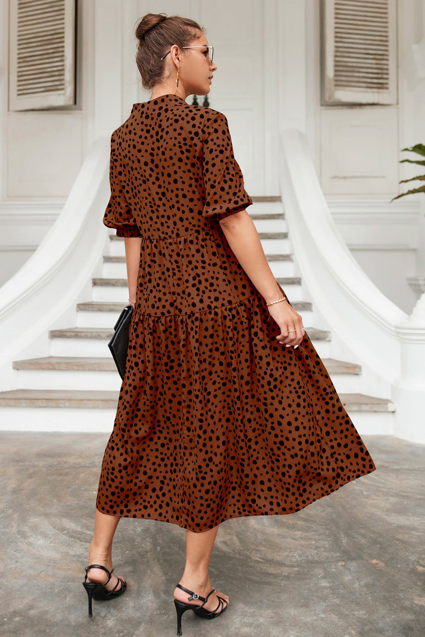 Stand Collar Cheetah Print Dress