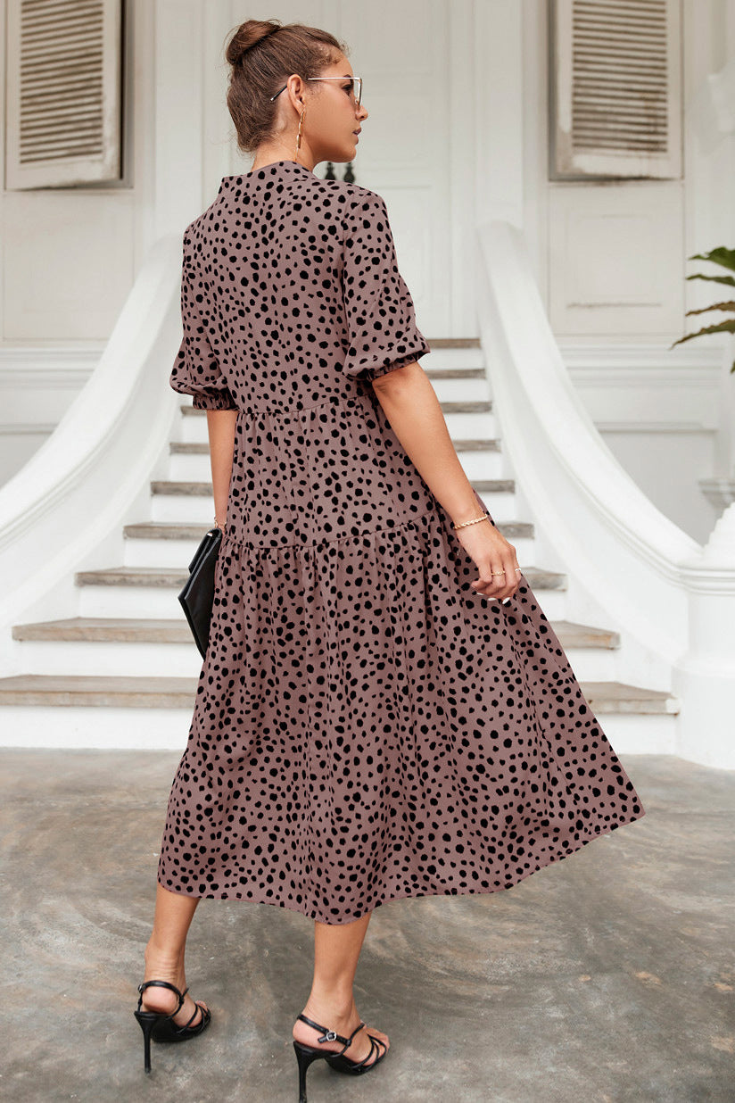 Stand Collar Cheetah Print Dress