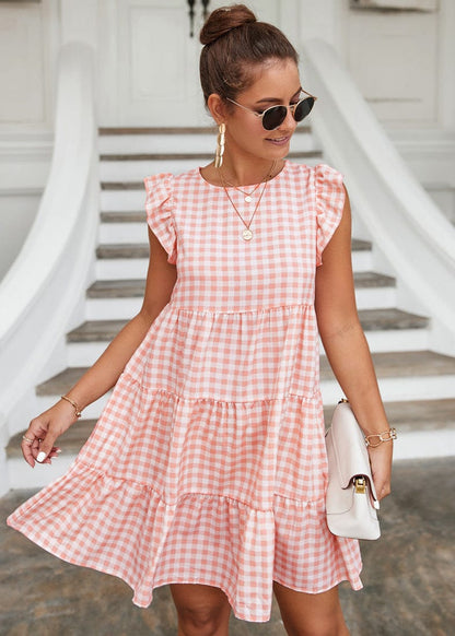 Gingham Print Ruffle Dress