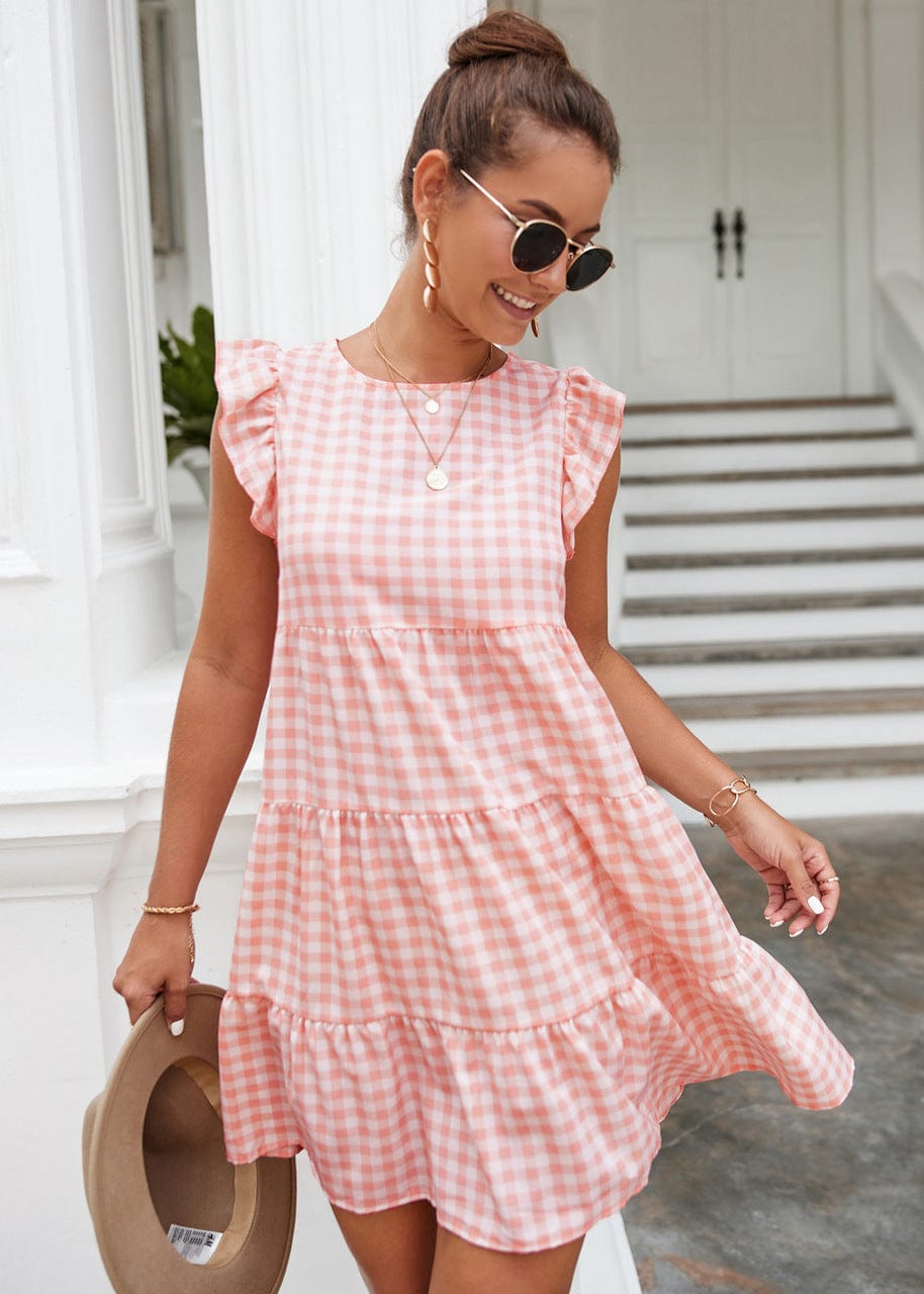 Gingham Print Ruffle Dress