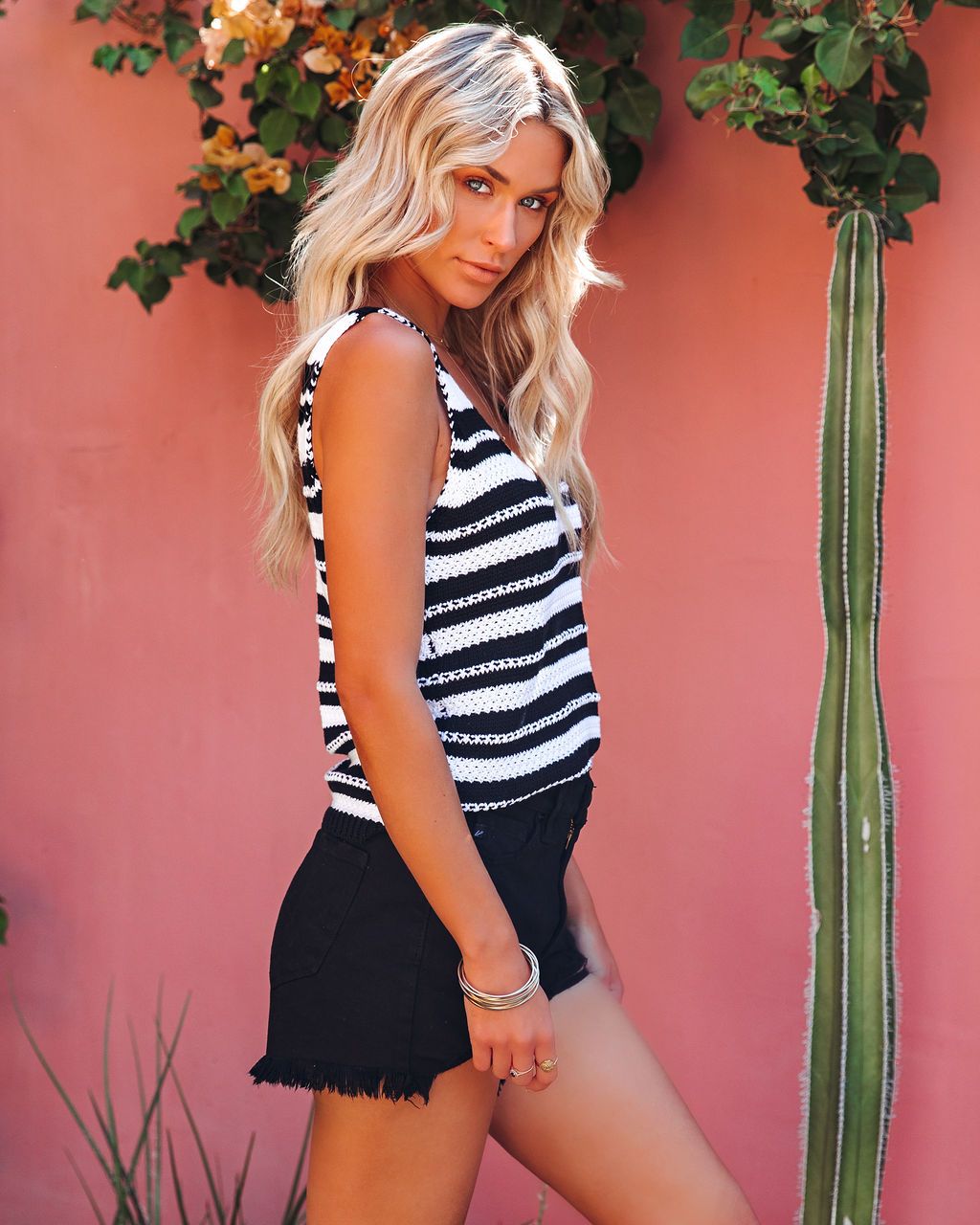 V Neck Striped Knit Top