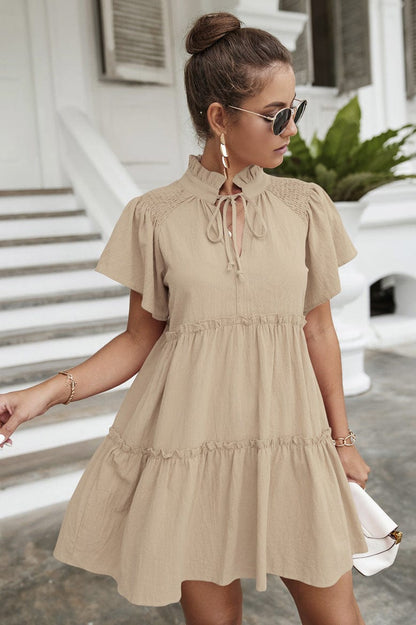 Shirred Shoulder Tiered Dress