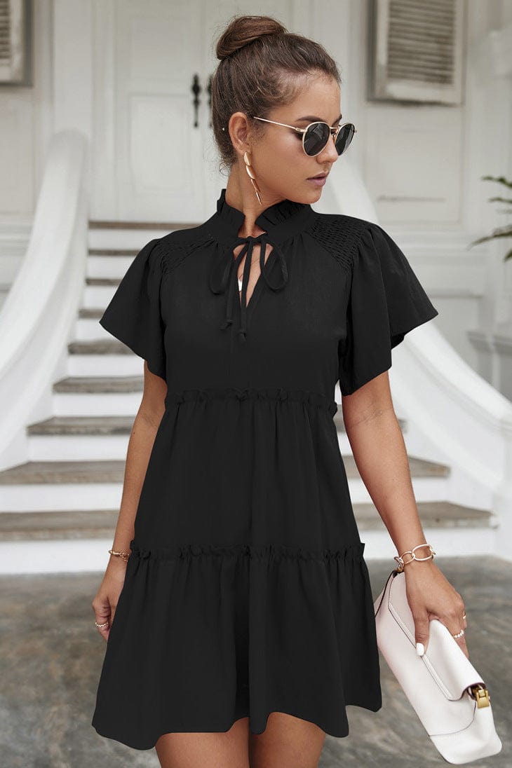 Shirred Shoulder Tiered Dress